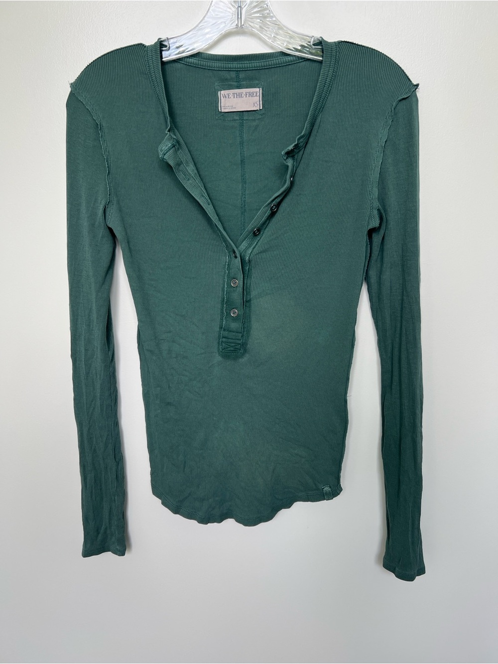 We The Free Long-Sleeve Ribbed Henley in Deep Green